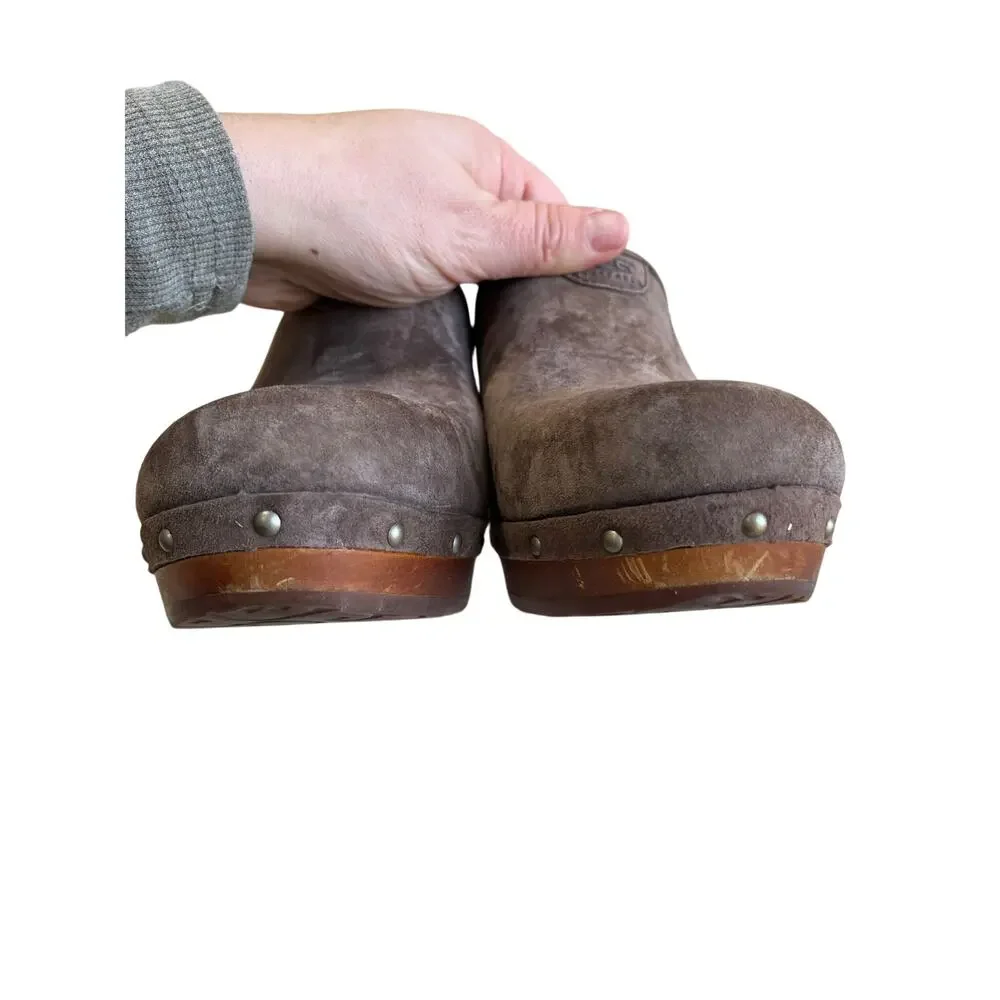 UGG Tan Suede Wooden Heel Clogs Boho Cozy Fall Comfort Shoes Size 7 - Picture 7 of 10